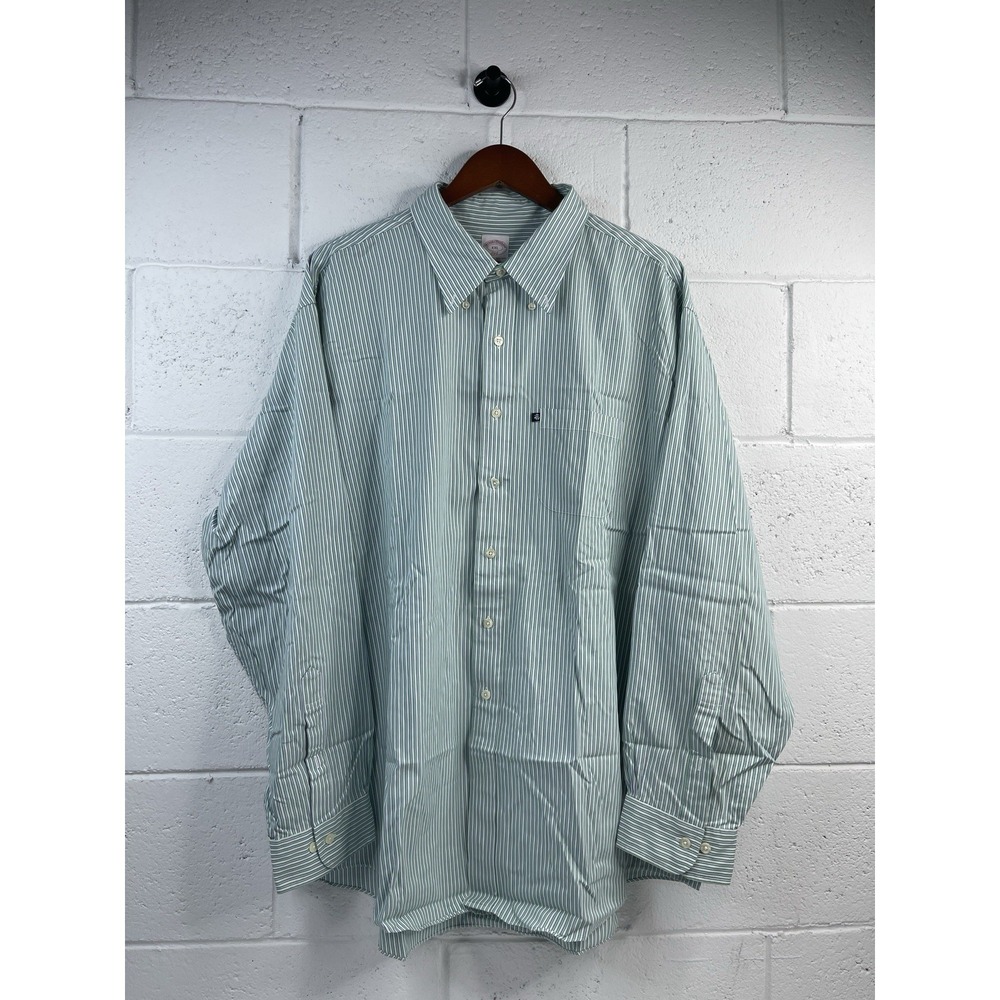 Brooks Brothers 346 Men's Button Down Shirt Green White Stripe Size XXL